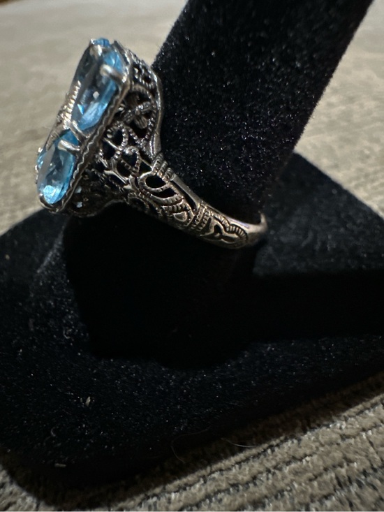 Vintage Art Deco Style Blue Topaz/aquamarine Tone Stmt Ring Silver Tone Sz 7 main image 3